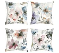Joymaison Watercolor Flower Cushion Covers 40 x 40 Pack of 4 Abstract Modern Floral Square Throw Pillow Case Decorative Sofa Cushion with Invisible Zipper