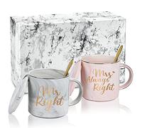 Joymaking 12 oz Mr Right & Mrs Always Right Coffee Mug Sets, Wedding Gifts for Couples New Home Gifts for Couples Friends Parents, Engagement Gifts for Her, Set of 2 (Pink, Grey)