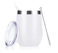Joymaking 12oz Insulated Stainless Steel Wine Tumbler with Lid and Straw, Double Walled Wine Glass Tumbler Gift for Women, Great for Hot & Cold Drinks -Wine, Champagne, Coffee, Ice Cream