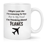 Joymaking Aviation Coffee Mug - in My Head I'm Thinking About Planes for Men, Fathers Day Aeroplane Gifts for Pilots, Funny Planes Mug, 11Oz White