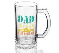 Joymaking Beer Glass Gift for Dad - Dad The Man The Myth The Legend, Father Day Gifts from Son Daughter, Glass Tankard 0.5L