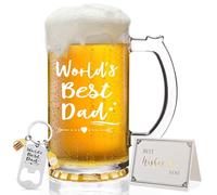 Joymaking Beer Glass Gift for World's Best Dad - Beer Mug, Tankard 15oz for Birthday, Father's Day - Presents for Dad