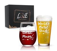 Joymaking Christmas Wine and Beer Glass Set for Dad and Mum - 17oz Glasses for Parents from Daughter and Son