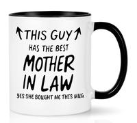 Joymaking Coffee Mug Gifts for Son in Law Christmas Birthday Gifts - This Guy has The Best Mother in Law - Funny Gifts Son in Law Mug, 11Oz Black