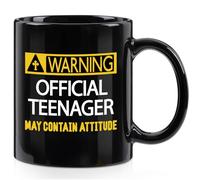 Joymaking Coffee Mug Teenager Birthday Gifts, Funny Gift for Teen 13th Birthday Coffee Cups with Warning Official Teenager May Contain Attitud, 11oz Ceramic Mug Black Cup Teen Gift for Friend