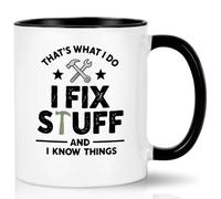 Joymaking Funny Gifts for Men Coffee Mug Mens Gifts for Christmas Birthday Gifts - That's What I do I Fix Stuff and I Know Things - Presents for Men Christmas, 11Oz Black