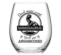 Joymaking Mothers Day Stemless Wine Glass, Don't Mess with Mamasaurus - 15 Oz, Funny Birthday Christmas Gifts for Mum from Son or Daughter