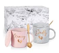 Joymaking New Mum and Dad Gifts Coffee Mug for New Parents, 12oz Coffee Mugs for Newborn Gifts for New Mums, Mummy and Daddy Mugs Gifts, 12oz Pink-Gray