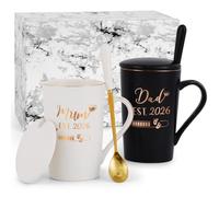Joymaking New Parents Gifts Mug Set Dad and Mum Loading 2026 Gifts for New Parents with Decision Coin, Frist Time Mummy Daddy Gift for Mothers Day Birthday, 14 Oz Black and White