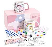 Joymaking Paint Your Own Mug Set Pottery Painting Kit Includes Mugs, Brushes, Paints and Tattoo for Mug Ceramic Painting Kit for Adults Child Ceramic Art and Crafts Paint Set, 2 Pack