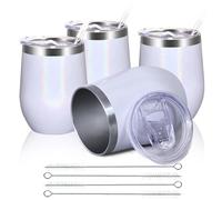 Joymaking Reusable Coffee Cup, Double Walled -Insulated Travel Mug Vacuum Stainless Steel Wine Tumbler with Spill Proof Lid, Great for Hot Cold Drinks Coffee Wine, 4 Piece Set 12 Oz White Rainbow