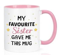 Joymaking Sister Gifts Mug Funny Birthday Gifts for Sisters - My Favourite Sister Gave Me This Mug - Gift from Sisters Christmas Coffee Cup, 11Oz Pink