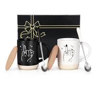 Joymaking Wedding Gifts: Coffee Mug Set, Engagement Rings for Couples - Bride & Groom Gifts, Newlywed & Anniversary Presents, 16Oz Black & White