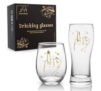Joymaking Wine Glass & Beer Glass Set for Couple, Wedding Gifts for Couples, Engagement Bride to Be Gifts, Wedding Glasses for Bride and Groom, His and Hers Married Decorations 17oz*2