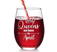 Joymaking Wine Glass for Queens Born in April - Birthday Gift for Women, Friend Present, Unique 17oz Glass