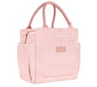 Joymee Lunch Box Lunch Bag for Women Adult Insulated Reusable Leakproof Large Spacious Lunch Cooler Lunch Tote Bag with Bottle Holder and Side Pockets for Work Picnic Beach (Pink)
