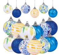 JOYMEMO 12Pcs Blue Tile Lemon Ball Ornaments, Glitter Sequins Hanging Ornament for Capri Lemon Party Decorations, Blue and Lemon Baby Shower Bridal Shower Birthday Party Supplies