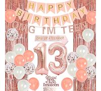 JOYMEMO 13th Birthday Decorations Girls - Rose Gold OMG UR A TEENAGER Sash, Fringe Curtains, Official 13 I'm a Teen Cake Topper, OMG I'm a Teen Banner for Official Teenager Birthday Decorations