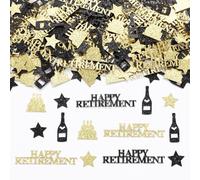 JOYMEMO 200PCS Black Gold Retirement Theme Confetti, Farewell Party Decorations, Cake Wine Bottle Star Table Scatters Party Supplies for Women Men