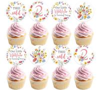 JOYMEMO 24 Pieces Wildflower 2nd Birthday Cupcake Toppers Girl - Flowers Two Wild Second Birthday Cake Decorations, Our Little Wildflower Is Turning Two Birthday Decorations 2 Year Old Garden Birthday