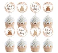 JOYMEMO 36 Pcs Clothes Gender Reveal Cupcake Toppers - Boho Baby Clothes Gender Reveal Decorations, Double Sided Paper Floral Cake Decor for Pregnancy Celebration Newborn Party