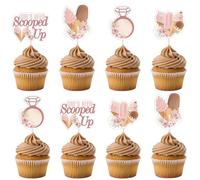 JOYMEMO 36 Pieces Boho She's Been Scooped Up Bridal Shower Cupcake Toppers - Ice Cream Bachelorette Party Decorations, Double Sided Paper Cake Decor for Wedding Engagement Party Supplies