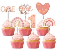 JOYMEMO 36Pcs Boho Rainbow 1st Birthday Cupcake Toppers for Girl, Bohemian Rainbow Isn’t She Onederful Cupcake Picks for Boho First Birthday, Groovy Hippie Birthday Party Decorations Supplies