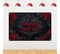 JOYMEMO 5 x 3 ft Red Black Vampires Don‘t Age Backdrop Birthday Decorations