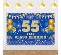 JOYMEMO 5x3ft 55 Year Class Reunion Backdrop - Blue and Gold 55th School Class Reunion Decorations, Photography Background for Primary High School University Welcome Back