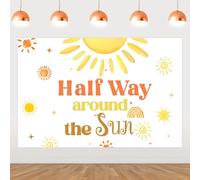 JOYMEMO 5x3ft Half Way Around The Sun Backdrop, Sun Themed Birthday Party Decoration, Multi-color Vinyl