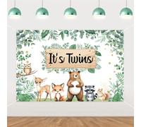 JOYMEMO 5x3ft It's Twins Backdrop - Woodland Animals Baby Shower Decorations for Twins, Woodland Themed Photography Background
