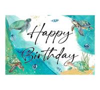 JOYMEMO 5x3ft Turtle Happy Birthday Backdrop Green - Watercolor Sea Theme Birthday Decorations Boys Girls, Under the Sea Turtles Themed Photography Background for Ocean Animal Party