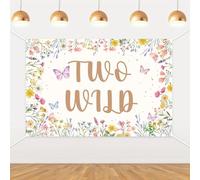 JOYMEMO 5x3ft Two Wild Wildflower Backdrop - Wildflower 2nd Birthday Decorations Girl, Watercolor Floral Themed Flower Daisy Butterfly Photography Background for Second Birthday Party