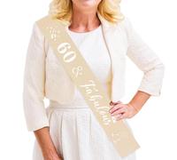 JOYMEMO 60th Birthday Sash for Women, White Beige and Gold Queen 60 & Fabulous Sash, 60th Birthday Gifts for Women, Sand White and Gold Happy Birthday Decorations Supplies