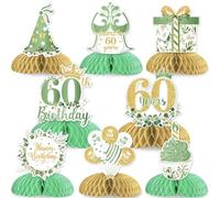 JOYMEMO 8 Pieces Sage Green 50th Birthday Honeycomb Centerpieces - Greenery 50th Birthday Decorations for Women Men, Green White and Gold Fifty Birthday Table Toppers Party Supplies