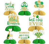 JOYMEMO 8Pcs Class Reunion Honeycomb Centerpieces Decorations Green Gold- Best Class Ever Table Topper, Double Sided Welcome Back Table Decor for High School Reunion 20th 30th 40th 50th