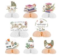 JOYMEMO 8Pcs Vintage Storybook Baby Shower Honeycomb Centerpieces, Welcome Baby Table Toppers, A Little Book Lover Will Soon Be Here Baby Shower Decoration, Birthday Gender Reveal Party Supplies