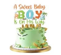 JOYMEMO A Sweet Baby Boy Is On His Way Cake Topper - Hatching Soon Dinosaur Baby Shower Decorations, Double Sided Paper Rawr Its A Boy Baby Shower Cake Decor for Pregnancy Celebration Newborn Party