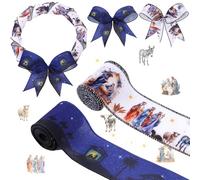 JOYMEMO Christmas Birth of Jesus Theme Ribbon Set, Nativity Scene Wired Edge Ribbon for Xmas Winter Holiday New Year Christian Baptism Religious Party, Gift Wrapping Wreaths Bow Crafts Tree Decor
