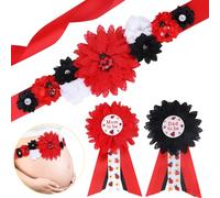 JOYMEMO Ladybug Baby Shower Maternity Sash Kit - Red and Black A Little Ladybug is On The Way Baby Shower Belly Belt and Mom to Be & Dad to Be Corsage Pins, Pregnancy New Parents Party Supplies