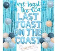 JOYMEMO Last Toast On The Coast Bachelorette Decorations, Last Toast On The Coast Banner, Bride To Be Sash, Foil Fringe Curtains, I Do Wine Glass Balloons, Bachelorette Party Supplies