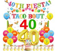 JOYMEMO Mexican Fiesta 40th Birthday Party Decorations for Men Women - Taco Bout 40 Backdrop, Banner, Cake Topper, Cupcake Toppers, Balloons for Adios 30's Birthday