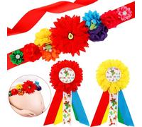 JOYMEMO Mexican Fiesta Baby Shower Maternity Sash Kit, Taco About A Baby Shower Belly Belt and Mom To Be & Dad To Be Corsage Pins, Pregnancy New Parents Photo Props Fiesta Themed Party Supplies