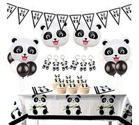 JOYMEMO Panda Birthday Party Decorations Set, Panda Pennant Banner, Mylar Balloons Cake Toppers Tablecloth for Birthday, Baby Shower Supplies Favors