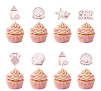 JOYMEMO She‘ll Be Here Soon Cupcake Toppers, Seashell Baby Shower Decor