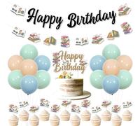 JOYMEMO Storybook Theme Birthday Decorations, Book Happy Birthday Banner Cake Cupcake Topper Storybook Sign Latex Balloons, Library Reading Book Club Bday Back to School Party Decor Supplies
