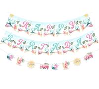 JOYMEMO Surf Happy Birthday Banner with Garland - Surfing Themed Birthday Party Decorations for Girls, Summer Beach Surf Birthday Party Supplies