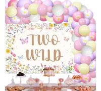 JOYMEMO Wildflower 2nd Birthday Balloon Arch Kit, Flowers Two Wild Second Birthday Backdrop 2 Year Old Girl Bday Decor, Butterfly Floral Two Years Old Party Decorations Garden Supplies