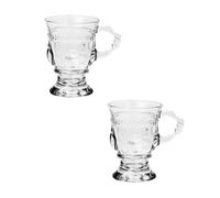 JOYMENTHERE Irish Coffee Mugs, Glass Footed Espresso Cups with Handles, Clear Goblet Mugs Glasses for Coffee, Latte, Cappuccino, Smoothie, Hot&Cold, 4.2 Oz, Set of 2 (Transparency)