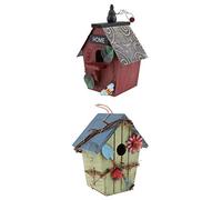 joyMerit 2Pcs Novelty Wooden Garden Bird House Colourful Proof Bird Nesting Box For Small Birds Garden Ornaments - Blue & Red